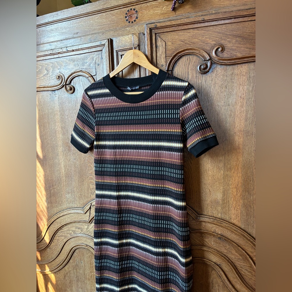 Zara Jacquard Knit Midi Dress Striped Multicolor Bodycon Size M - Picture 6 of 10
